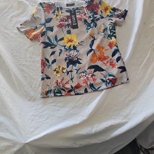 Envy I Floral Striped Short Sleeve Blouse NWT