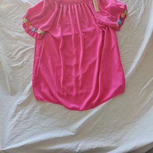 Vibrant Fuchsia Off-the-Shoulder Italian Blouse with Floral Embroidery