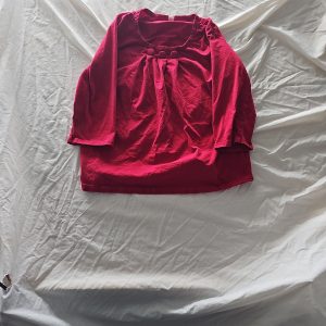 Vintage Cherry Red 3/4 Sleeve Pleated Neckline Blouse