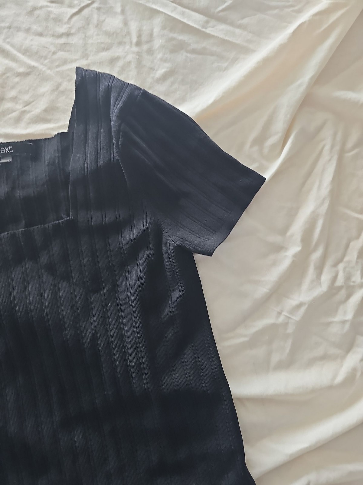 Next Black Ribbed Square Neck Short Sleeve Top - Image 3