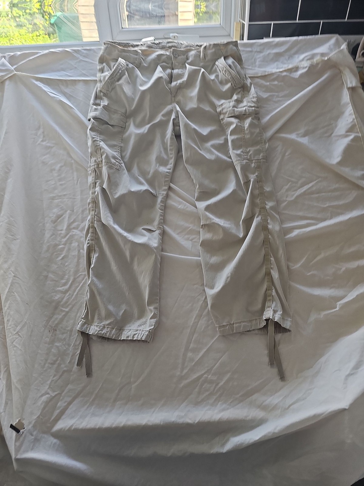 M&S Vintage Style Beige Cargo Trousers with Drawstring Hem