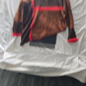 Next Colorblock Ribbed Knit Jumper in Brown and Neon Coral