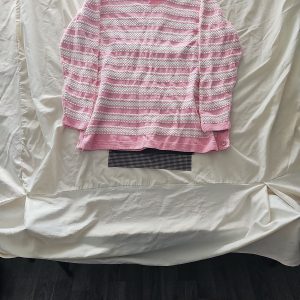Isle Essentials Pink and White Textured Striped Knit Jumper