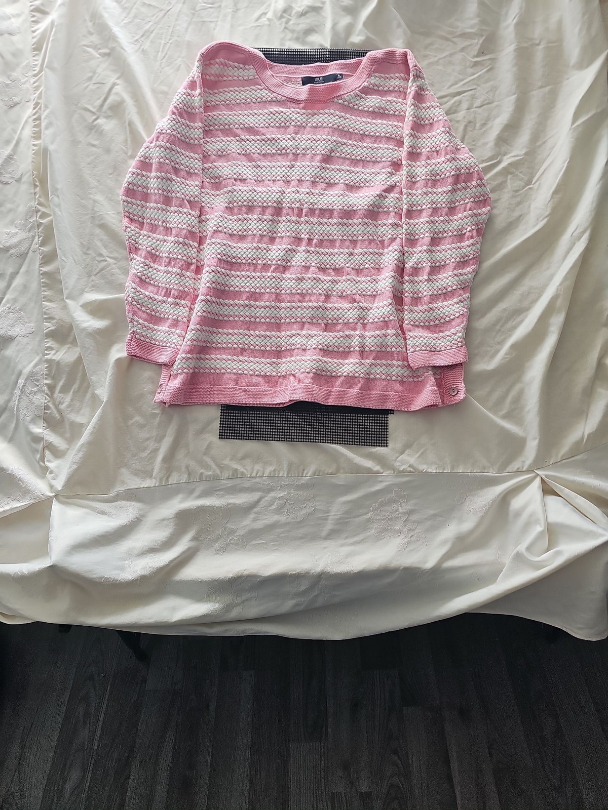 Isle Essentials Pink and White Textured Striped Knit Jumper