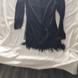 Style Unlimited Black Longline Open Cardigan with Fringed Hem