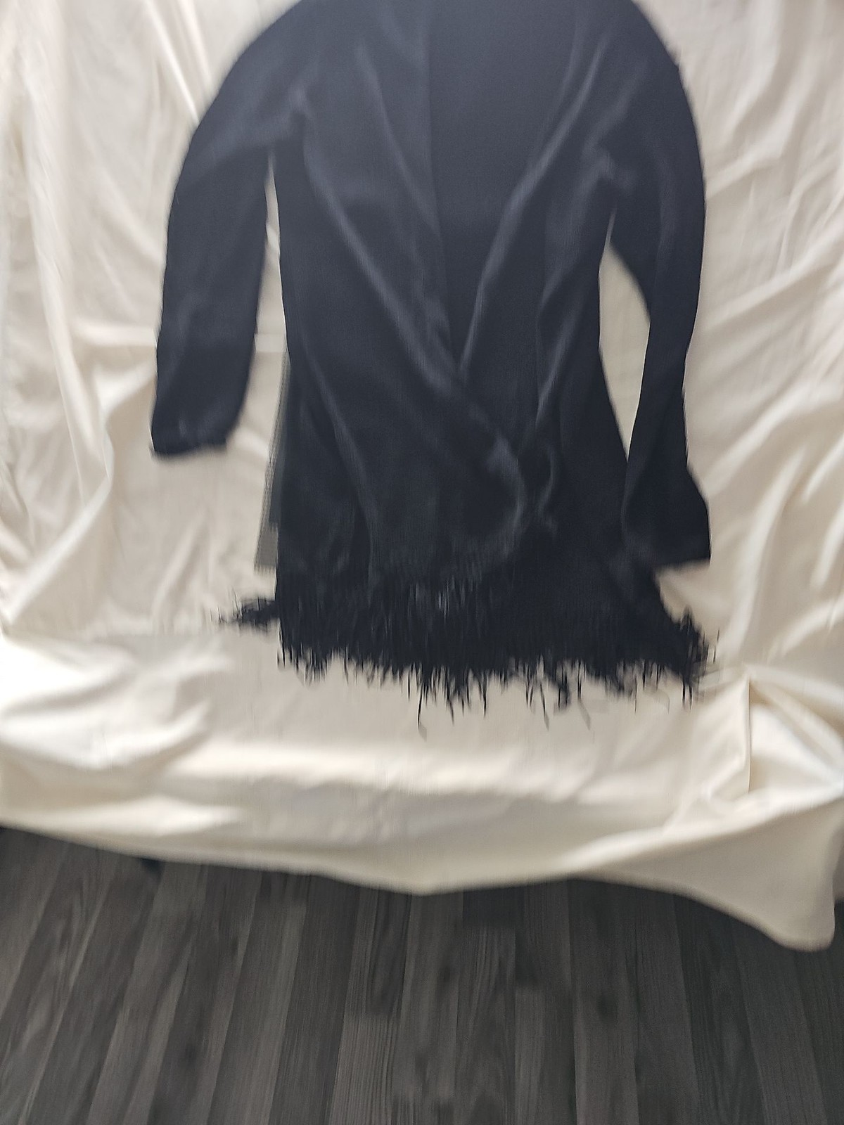Style Unlimited Black Longline Open Cardigan with Fringed Hem