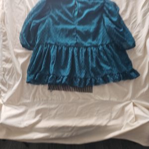 Vibrant Teal Blue Peplum Blouse with Puff Sleeves and Swiss Dot Texture