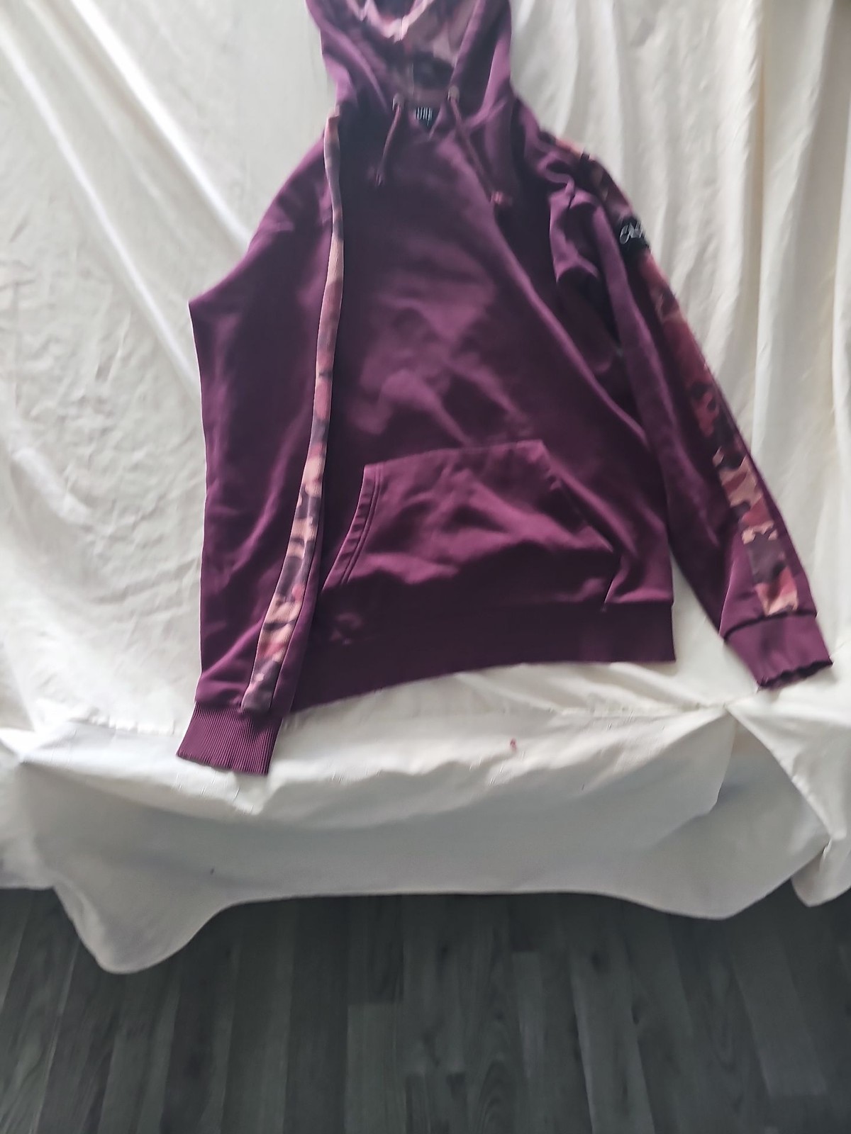 Closure London Men's Burgundy Camo Panel Pullover Hoodie