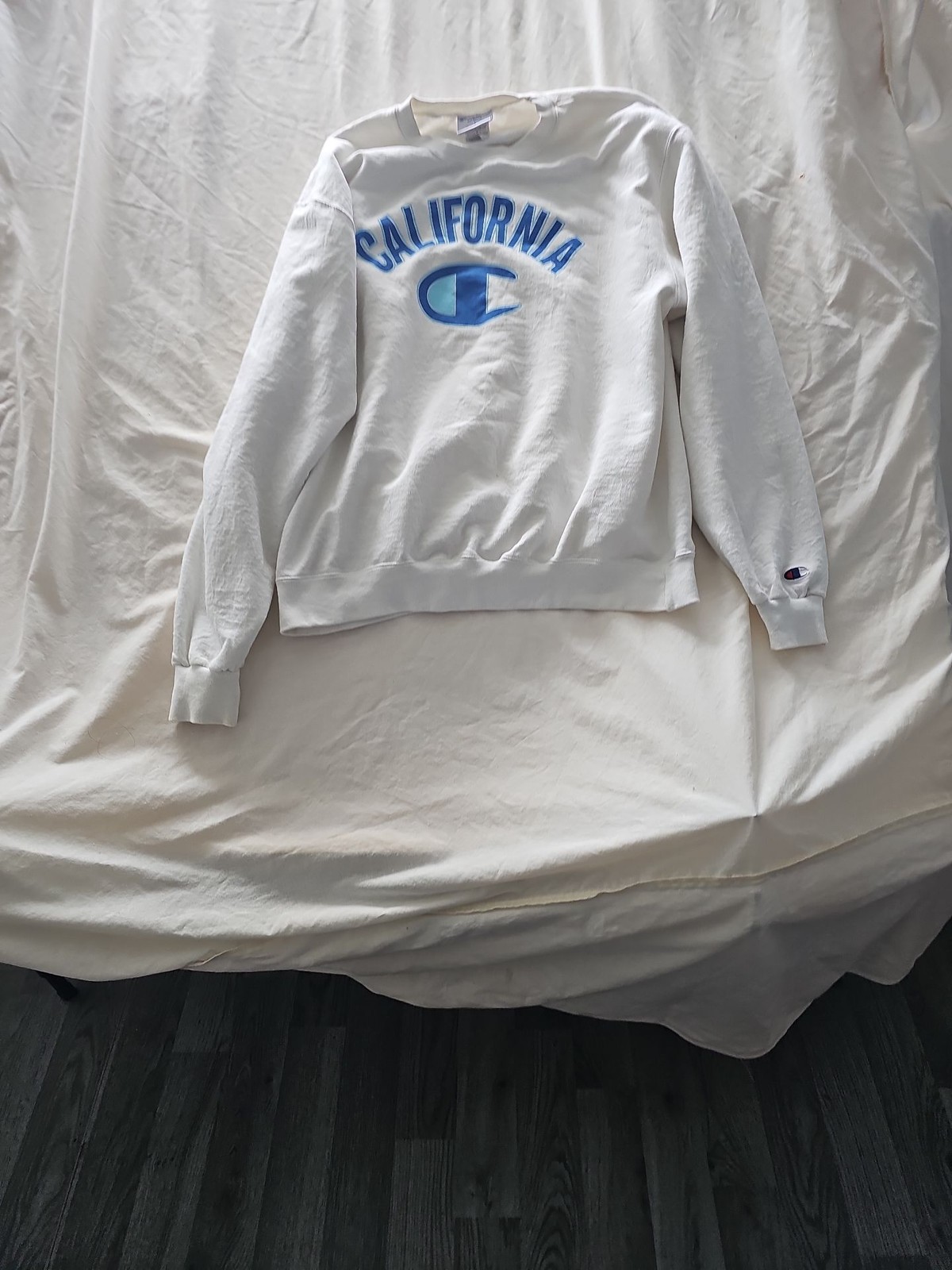 Vintage Champion California Spellout Sweatshirt White Large