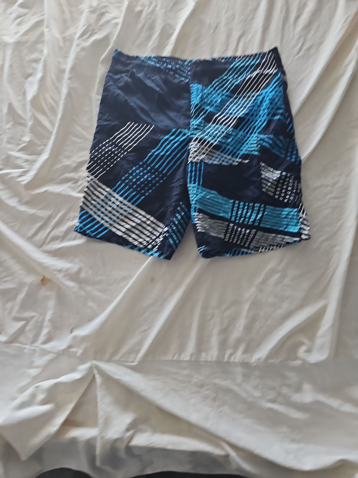 Men's Geometric Abstract Print Swim Trunks Navy/Cyan
