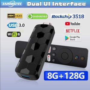 R3+ Mini TV Stick Dual UI Interface Android 16 ATV Ram 8GB Rom 128GB RK3518
