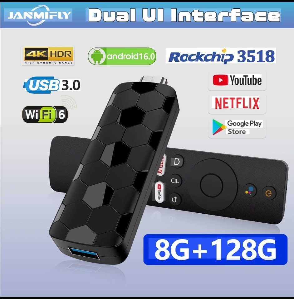 R3+ Mini TV Stick Dual UI Interface Android 16 ATV Ram 8GB Rom 128GB RK3518