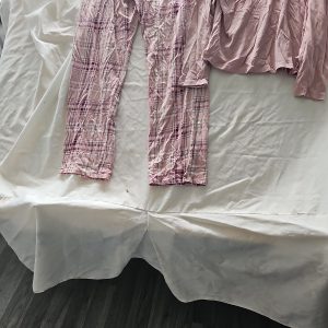 Rose Pink Pajama Set Long Sleeve Top & Plaid Trousers