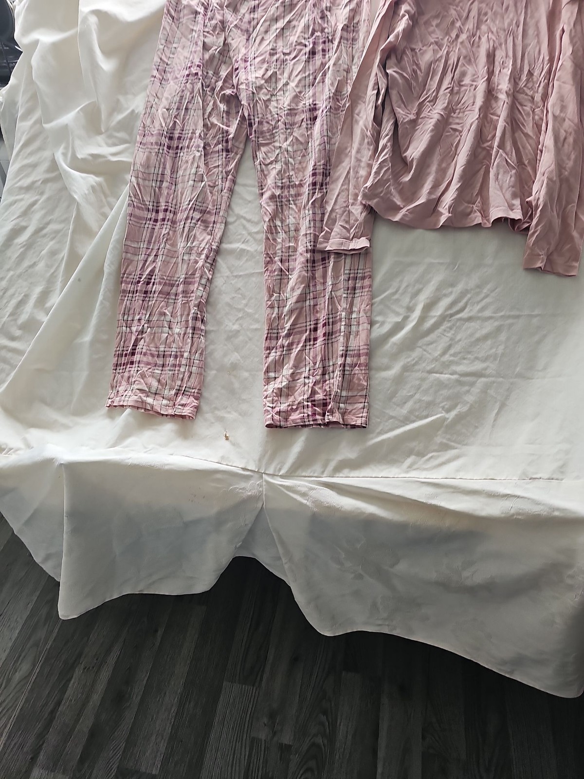 Rose Pink Pajama Set Long Sleeve Top & Plaid Trousers