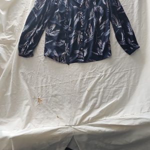 Per Una Marks & Spencer Navy Blue Abstract Palm Print Tie Neck Blouse
