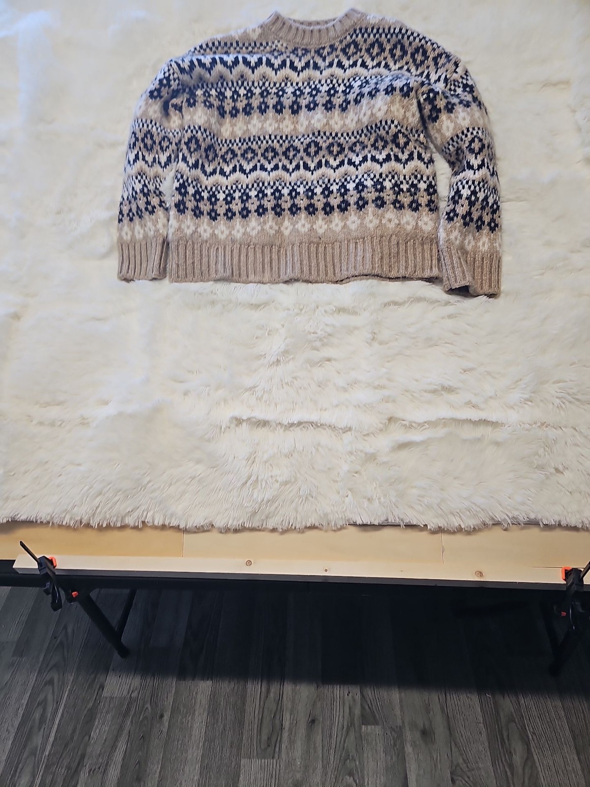 Vintage Style Fair Isle Knit Jumper in Beige and Navy