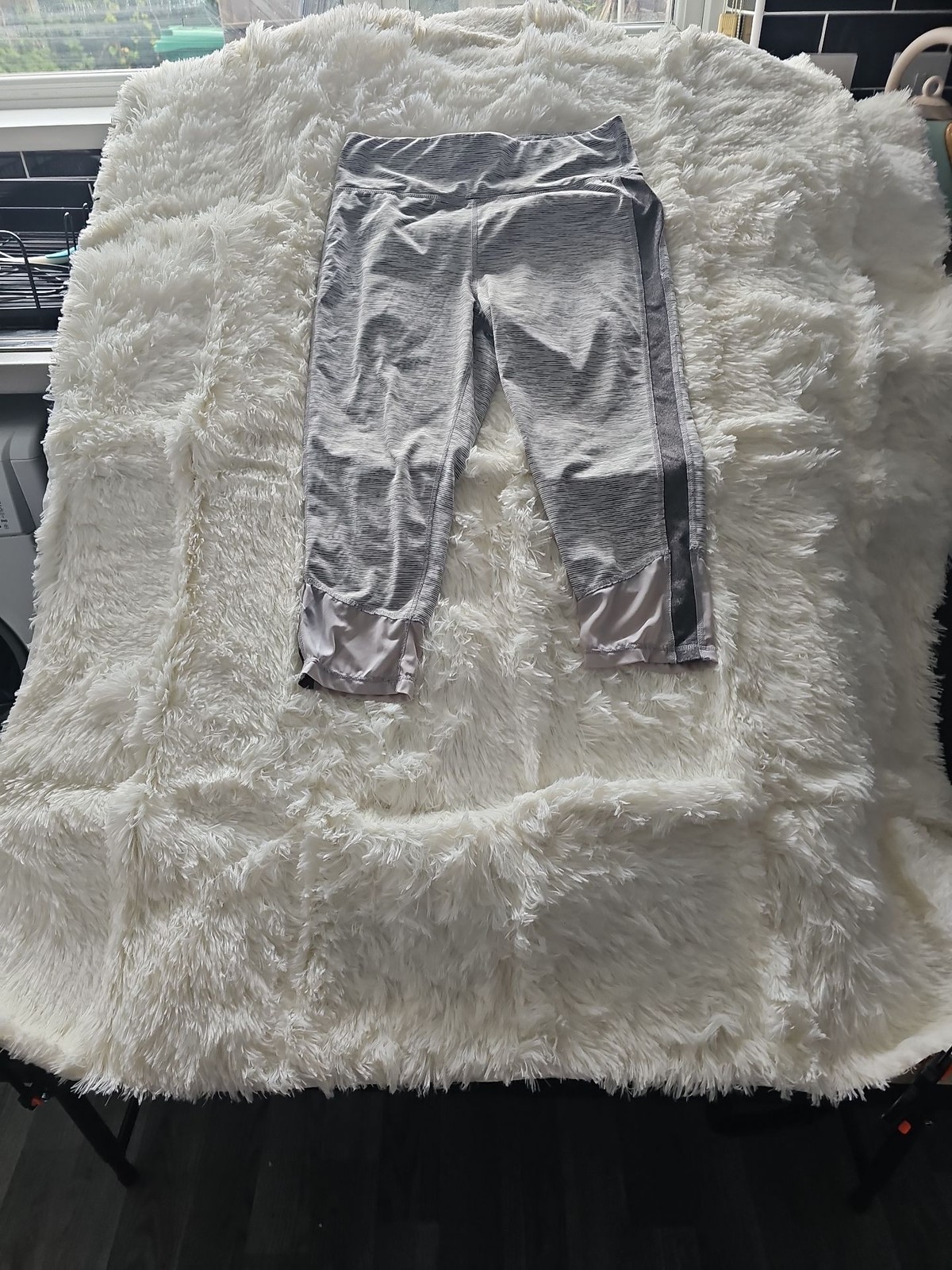 Women's Grey Space Dye Cropped Leggings with Mesh Details