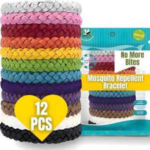 12PCS Pest Mosquito Repellent Bracelet Deet-Free Bands Adjustable Leather UK *
