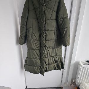Tu Woman Olive Green Longline Puffer Coat Hooded Size S W41