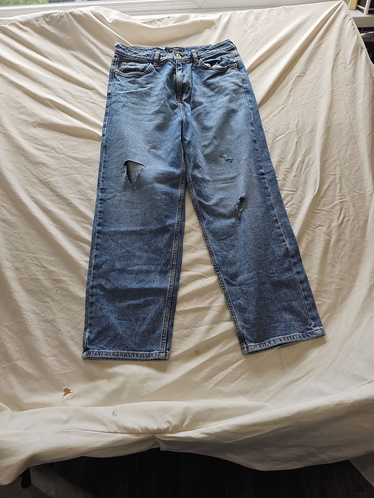 F&F Distressed Wide Leg Blue Denim Jeans B452