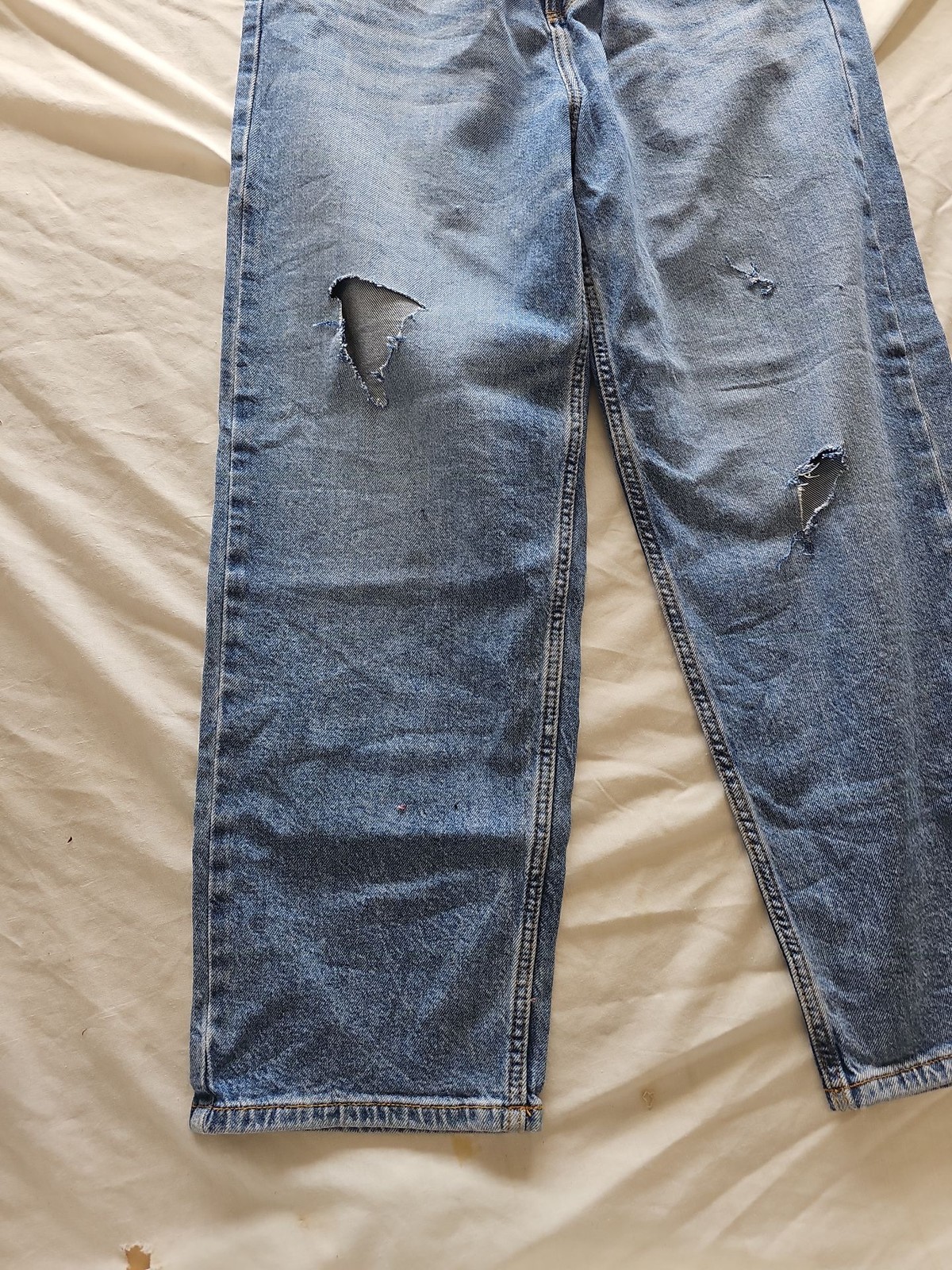 F&F Distressed Wide Leg Blue Denim Jeans B452