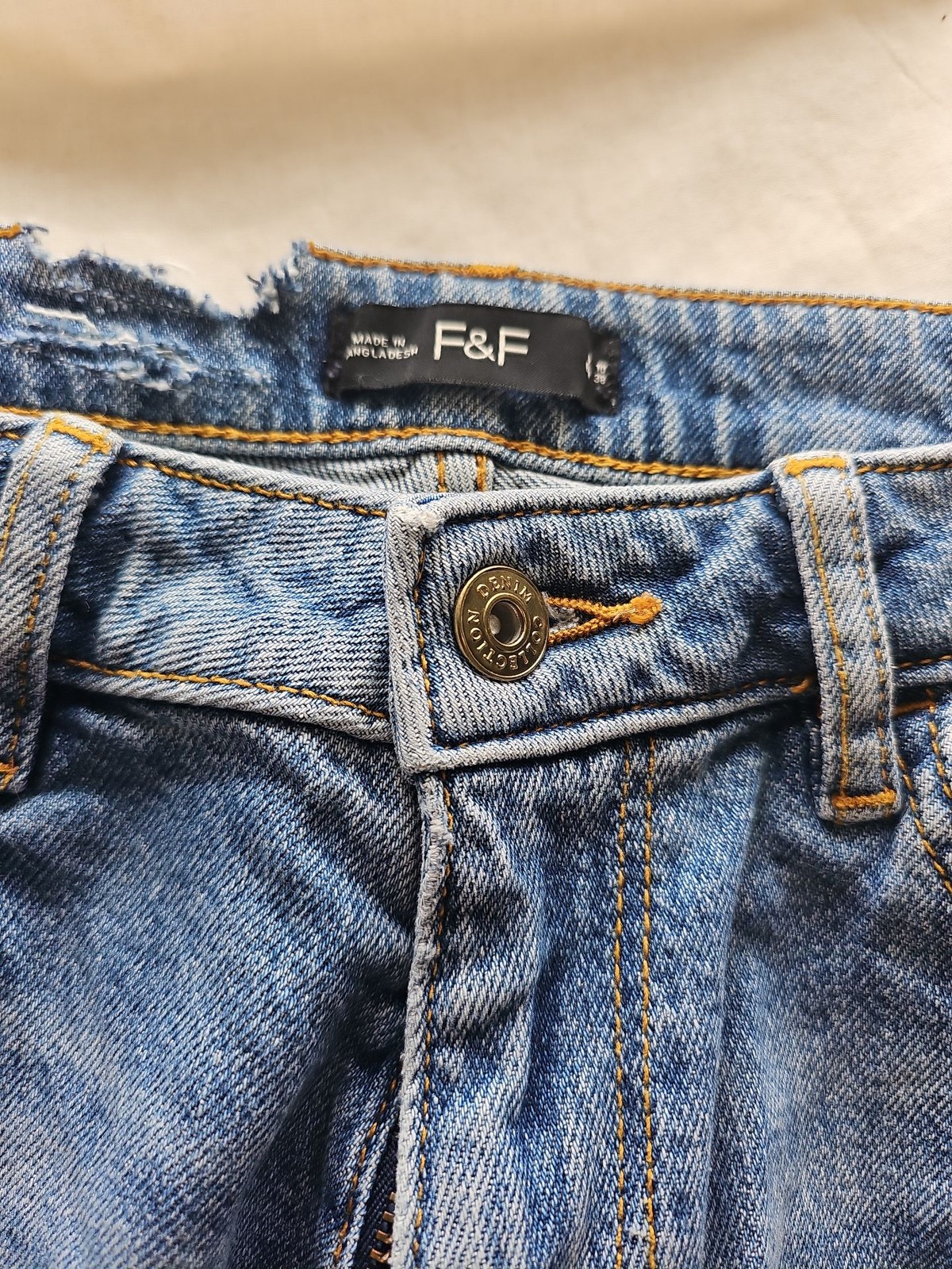 F&F Distressed Wide Leg Blue Denim Jeans B452 - Image 3