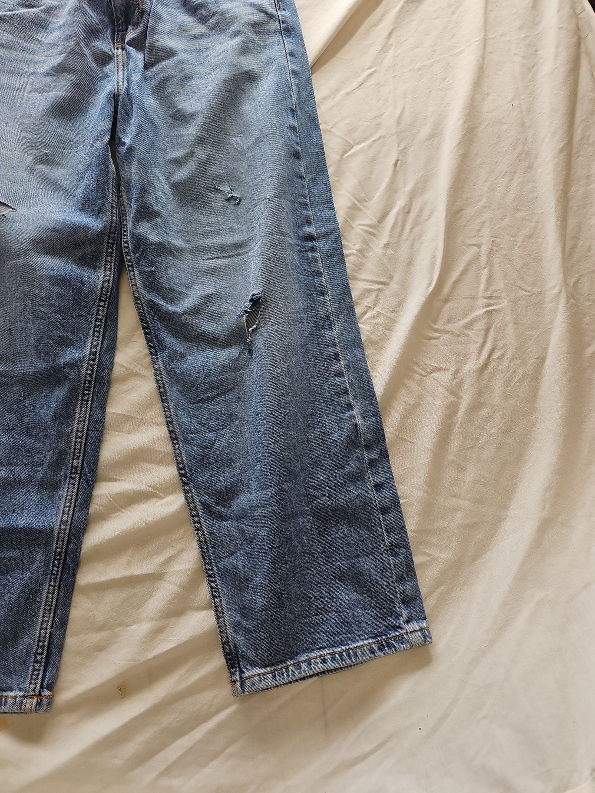 F&F Distressed Wide Leg Blue Denim Jeans B452 - Image 4