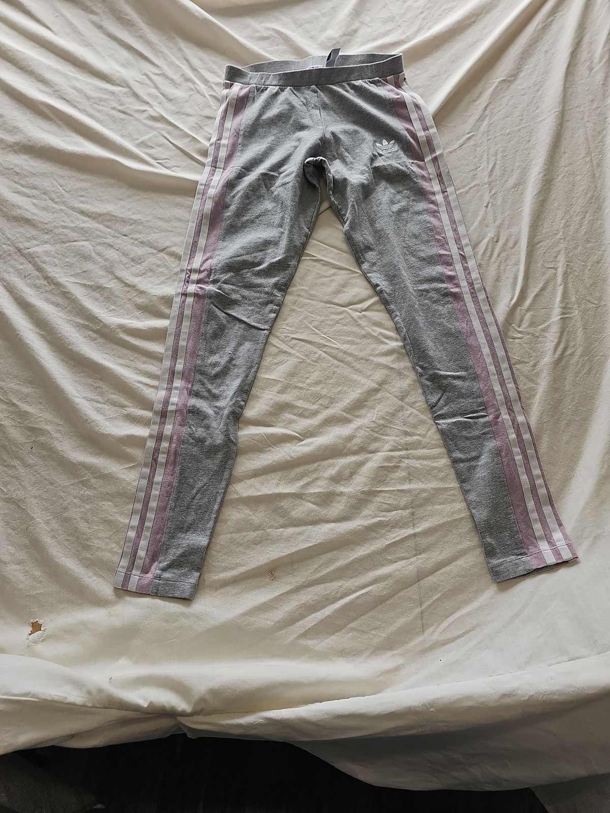 Adidas Originals Grey & Pink 3-Stripe Leggings uk6 B454
