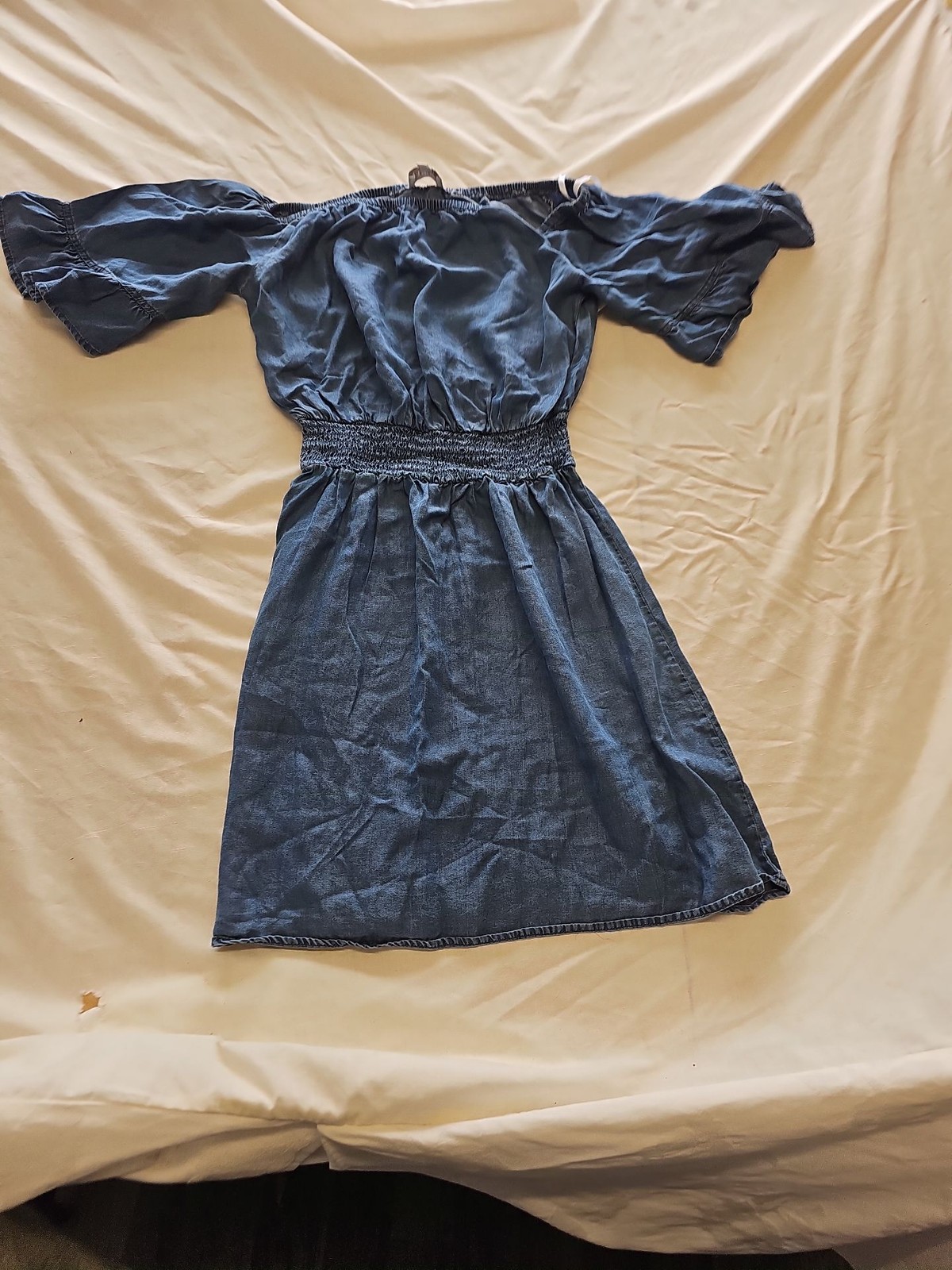 Apricot Off-the-Shoulder Chambray Denim Mini Dress Uk8 B460