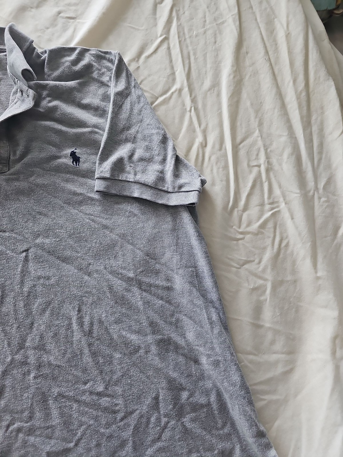 Classic Polo Ralph Lauren Grey Mesh Cotton Polo Shirt - Size L A437 - Image 4