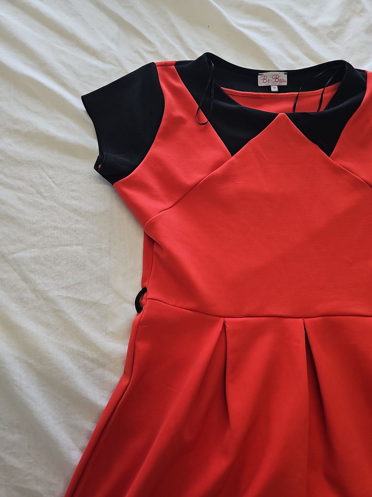 Be Beau Red and Black Colorblock Skater Dress Size 16 B465 - Image 3