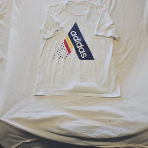 Vintage Adidas Trefoil Graphic T-Shirt - White & Navy Blue D499