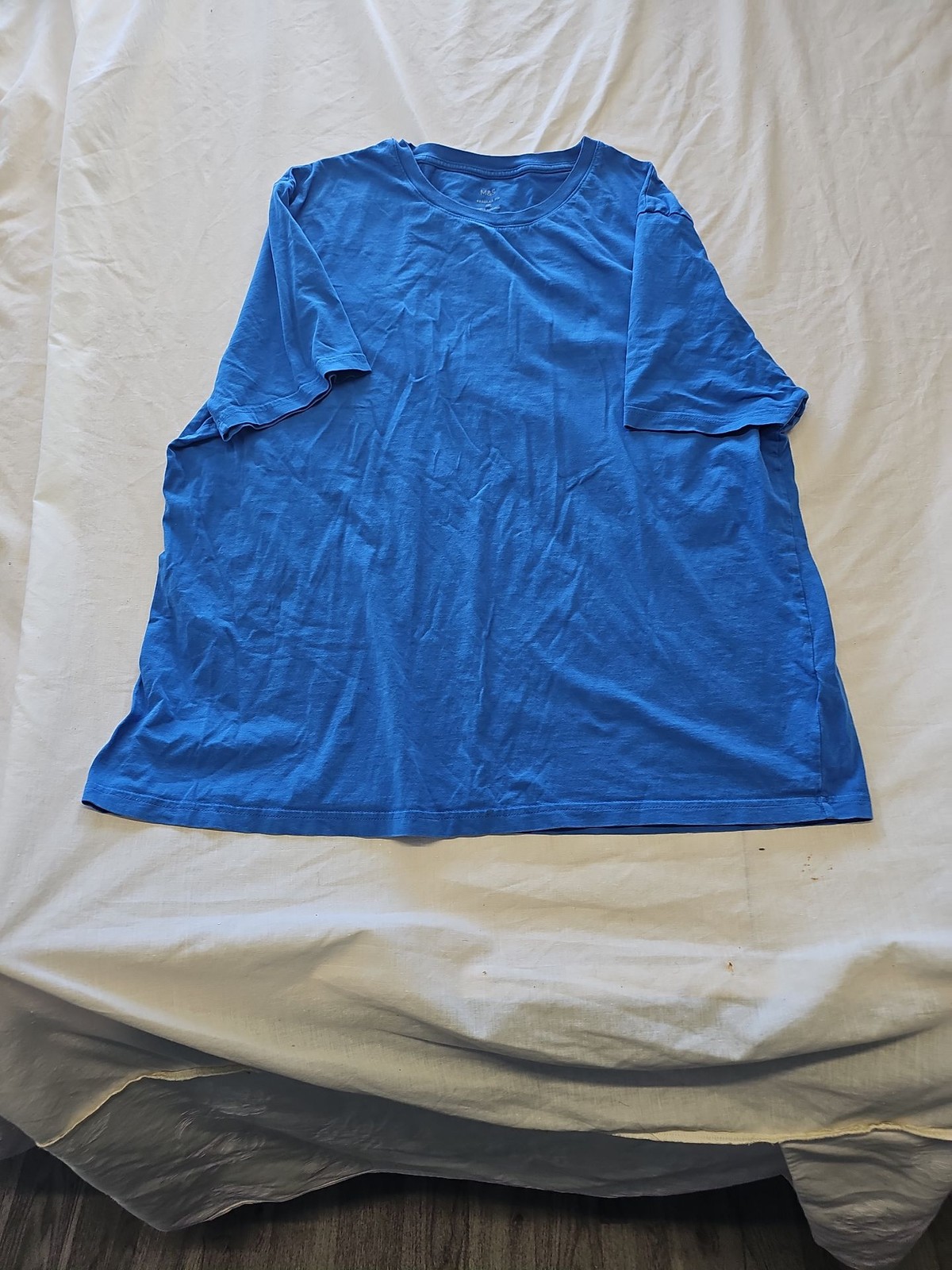 M&S Regular Fit Azure Blue Cotton T-Shirt Size 2XL D501