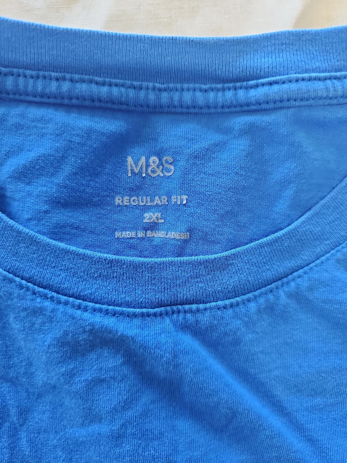 M&S Regular Fit Azure Blue Cotton T-Shirt Size 2XL D501
