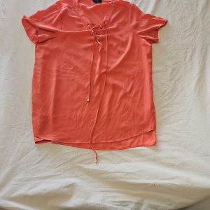 Atmosphere Coral Pink Lace-Up Front Short Sleeve Blouse D492