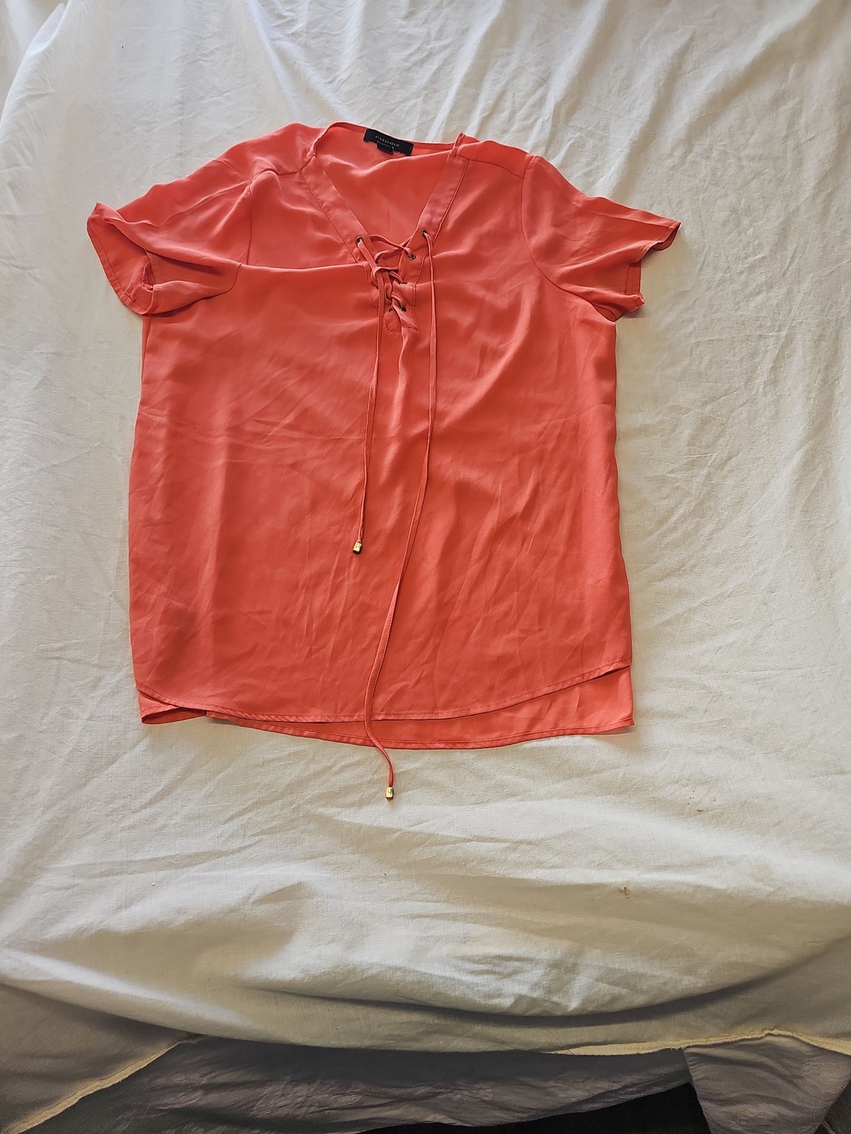 Atmosphere Coral Pink Lace-Up Front Short Sleeve Blouse D492