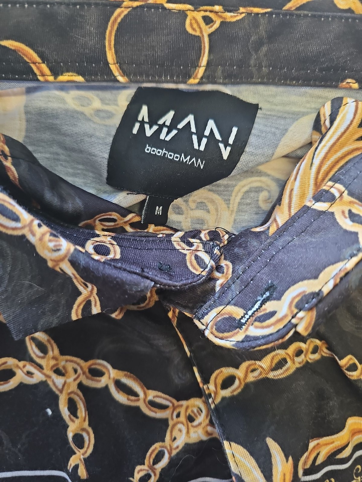 boohooMAN Black Baroque Chain Print Long Sleeve Shirt D494