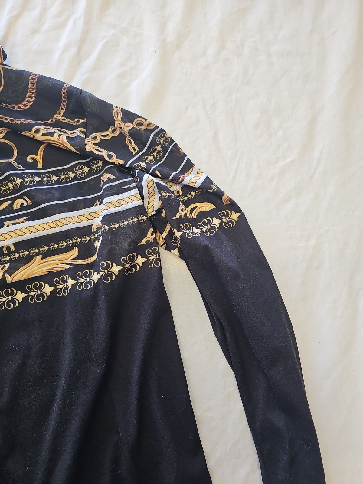 boohooMAN Black Baroque Chain Print Long Sleeve Shirt D494 - Image 5