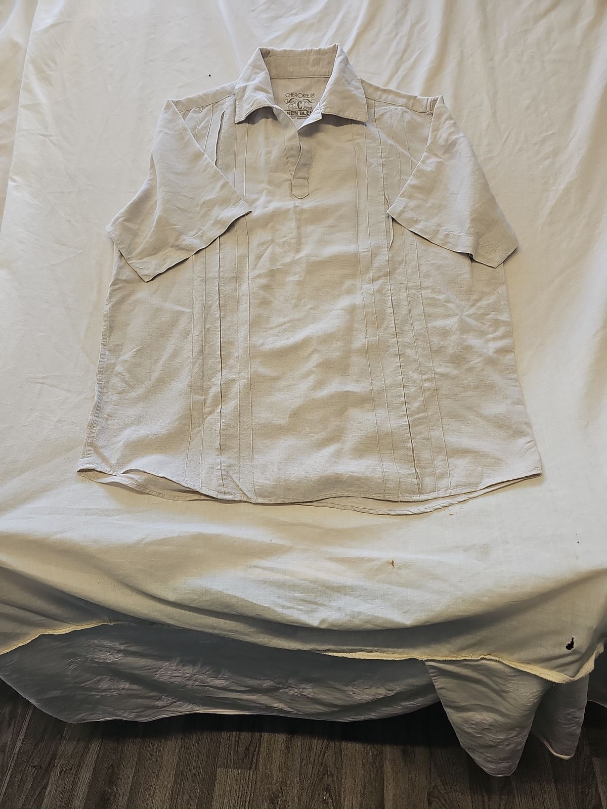 Cherokee Linen Blend Beige Guayabera Style Polo Shirt D497