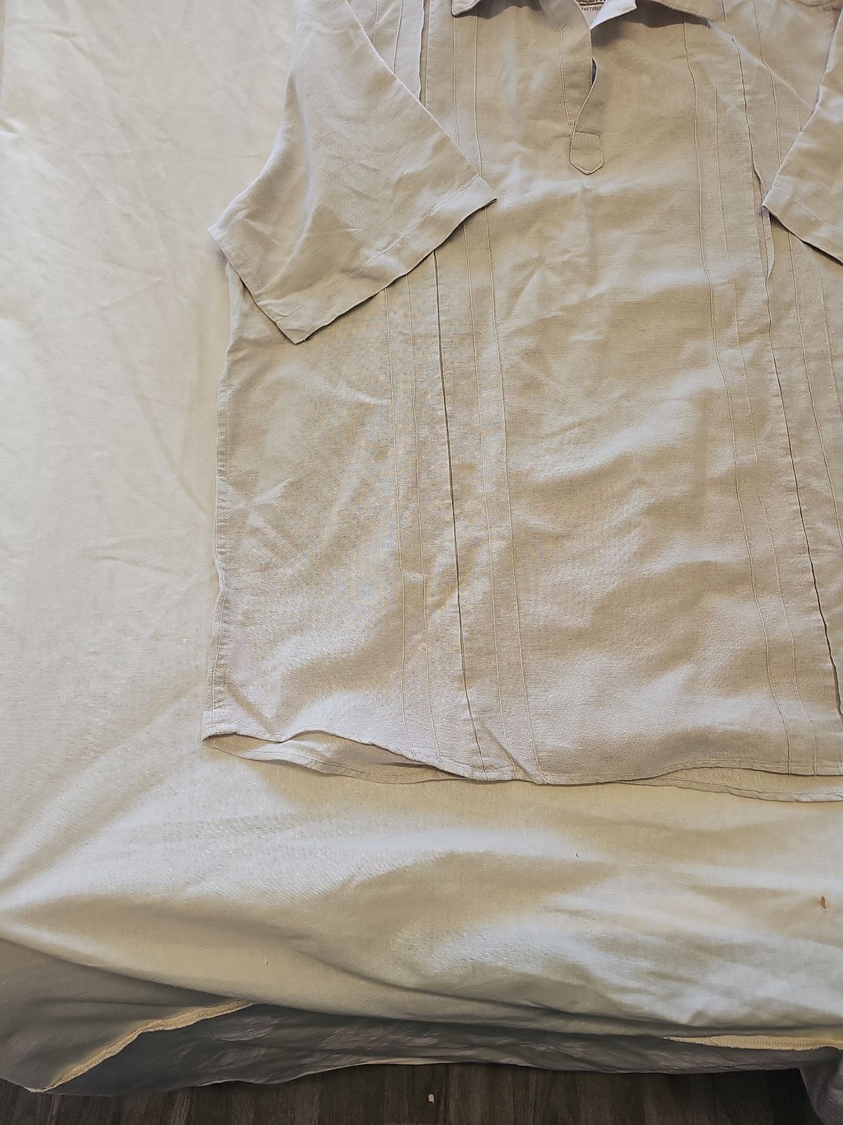 Cherokee Linen Blend Beige Guayabera Style Polo Shirt D497 - Image 3