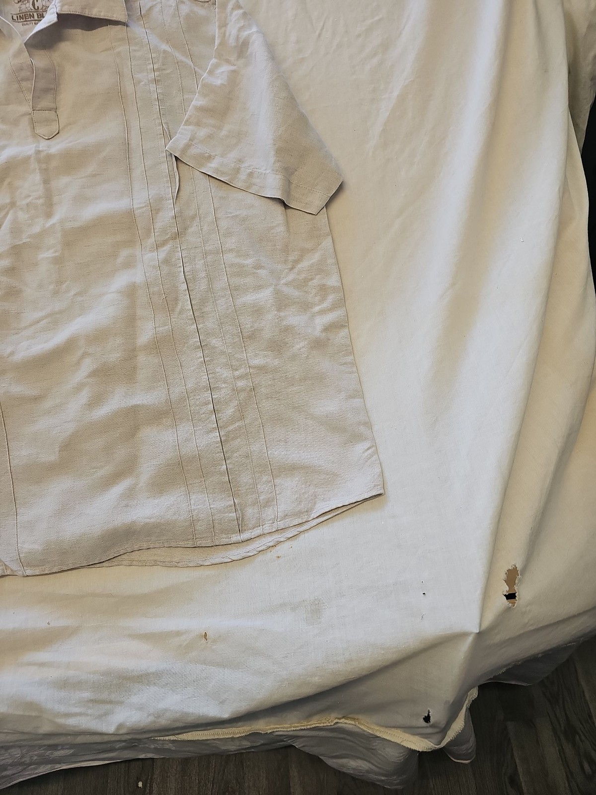 Cherokee Linen Blend Beige Guayabera Style Polo Shirt D497 - Image 4