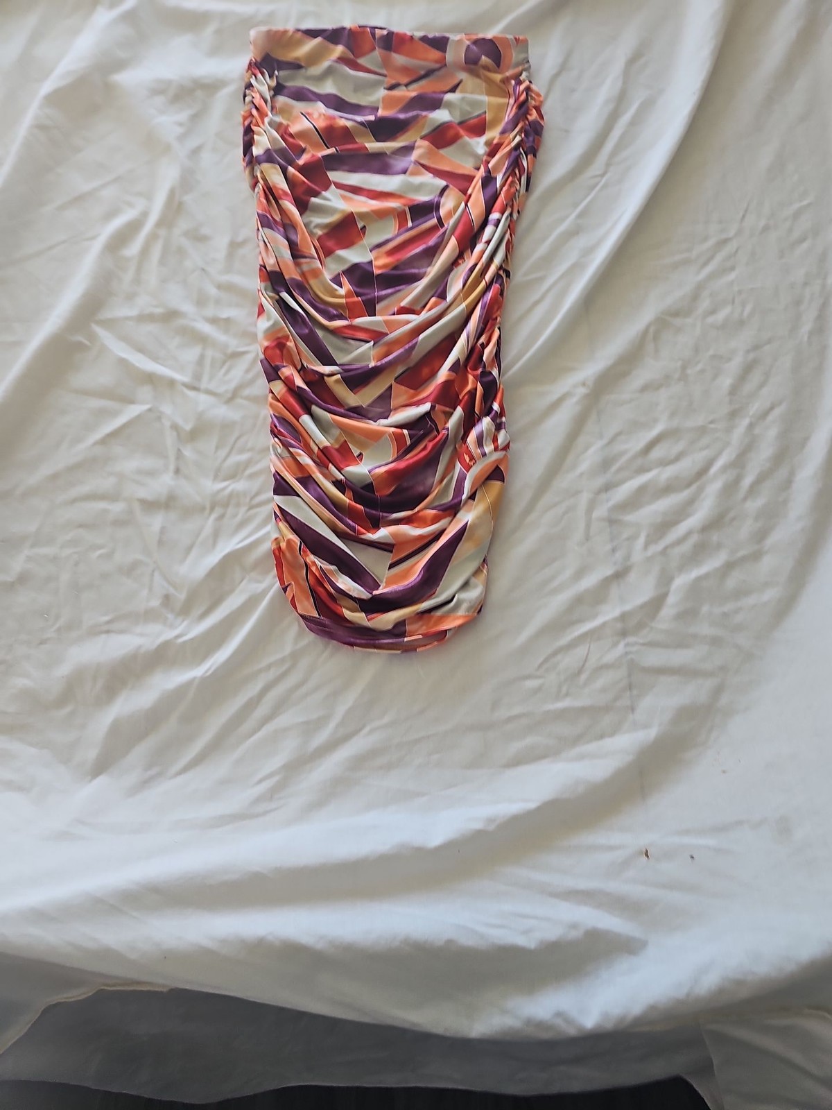 Boohoo Abstract Geometric Ruched Bodycon Skirt in Purple and Orange zc487