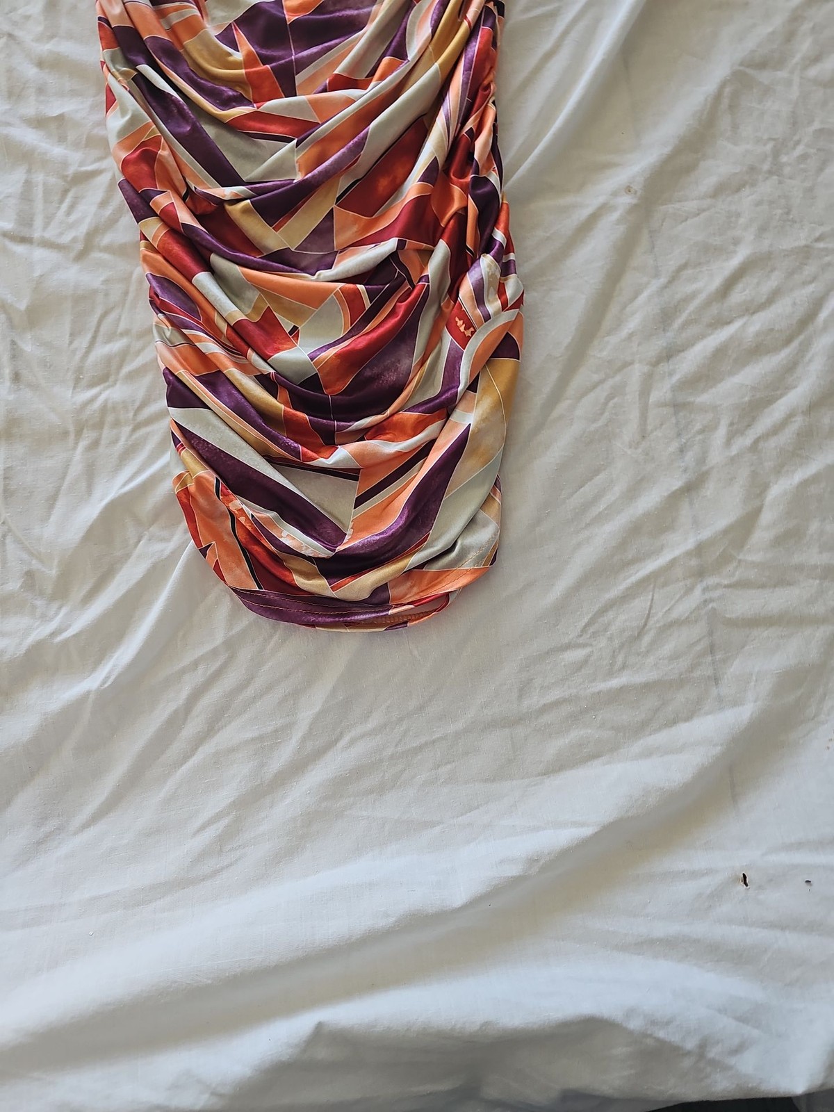 Boohoo Abstract Geometric Ruched Bodycon Skirt in Purple and Orange zc487 - Image 3