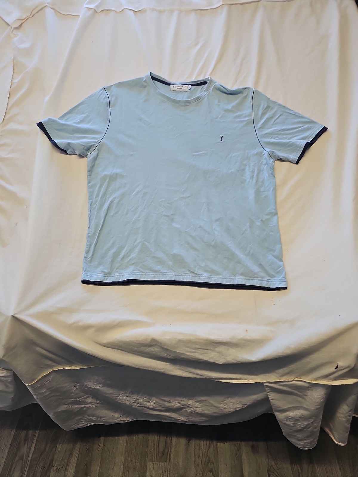 Vintage Yves Saint Laurent Pour Homme Light Blue T-Shirt XL D511