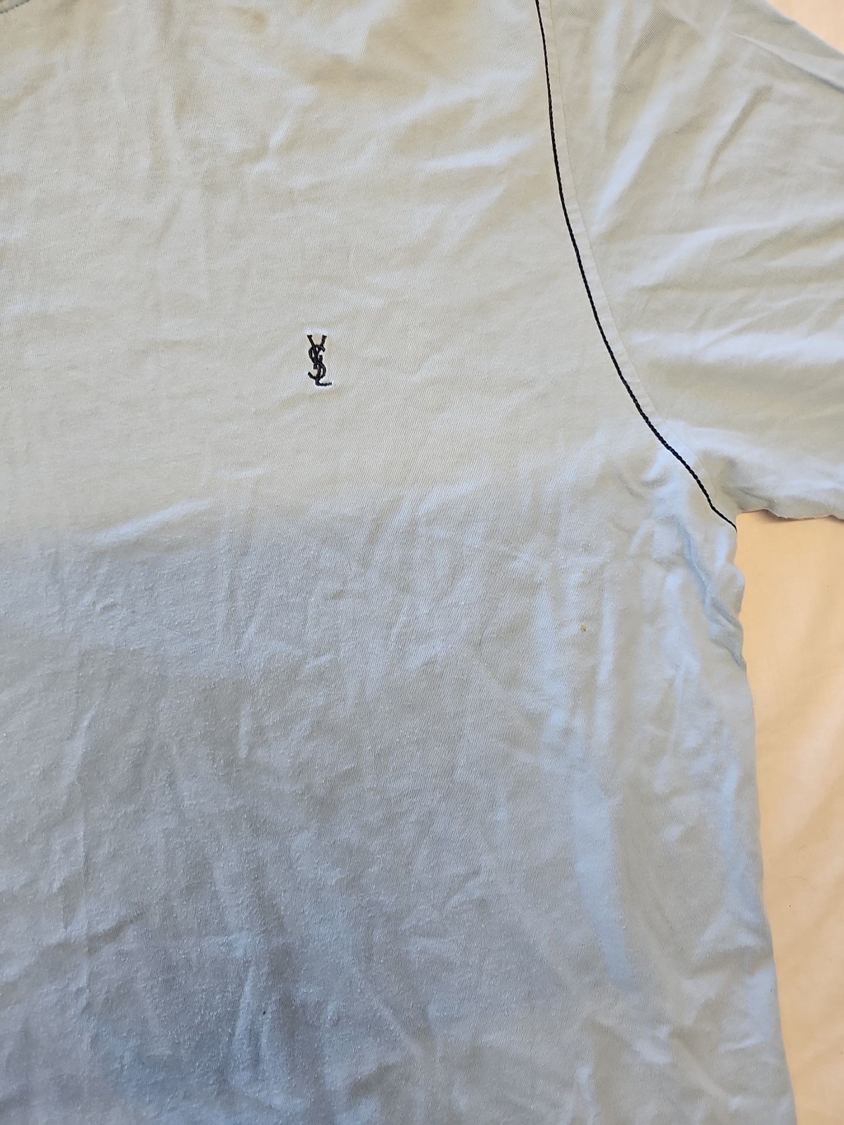 Vintage Yves Saint Laurent Pour Homme Light Blue T-Shirt XL D511 - Image 3