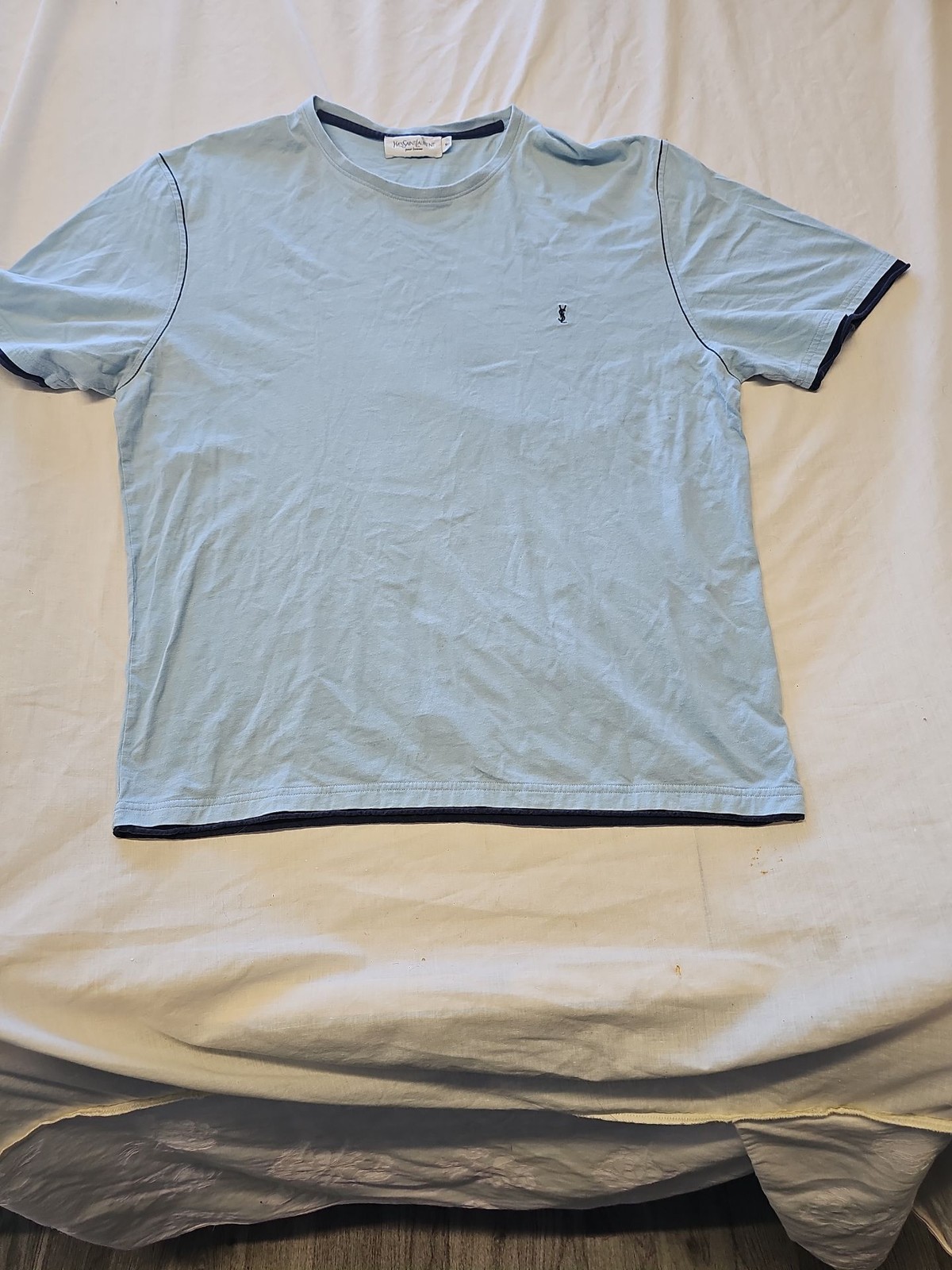Vintage Yves Saint Laurent Pour Homme Light Blue T-Shirt XL D511 - Image 6