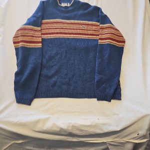 Vintage Lacoste Sport Ribbed Knit Crewneck Sweater - Blue/Red Stripe D505