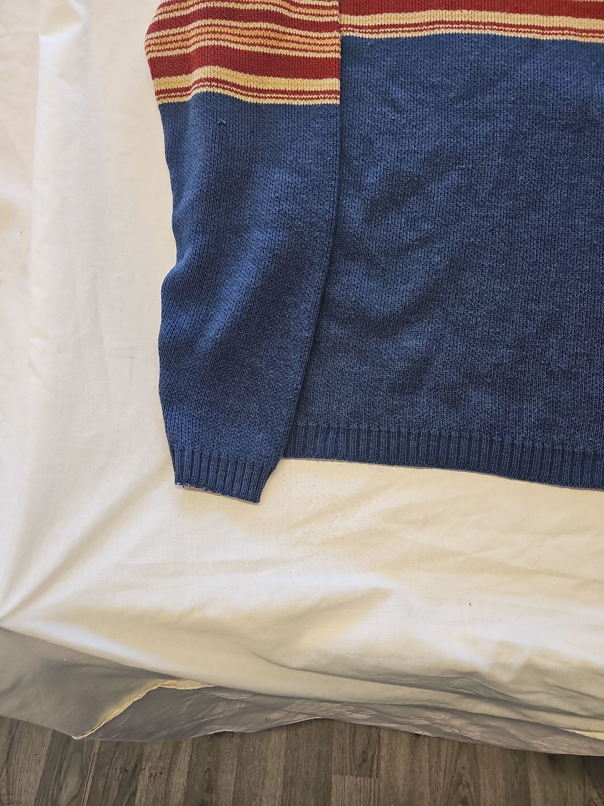 Vintage Lacoste Sport Ribbed Knit Crewneck Sweater - Blue/Red Stripe D505 - Image 6