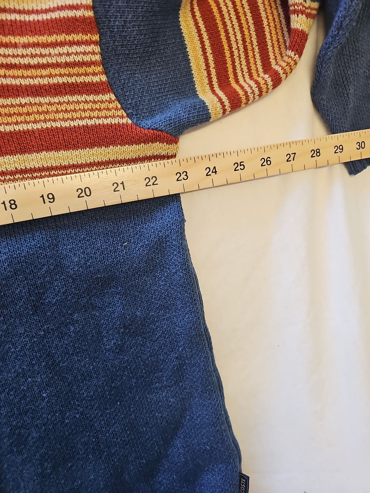 Vintage Lacoste Sport Ribbed Knit Crewneck Sweater - Blue/Red Stripe D505 - Image 8