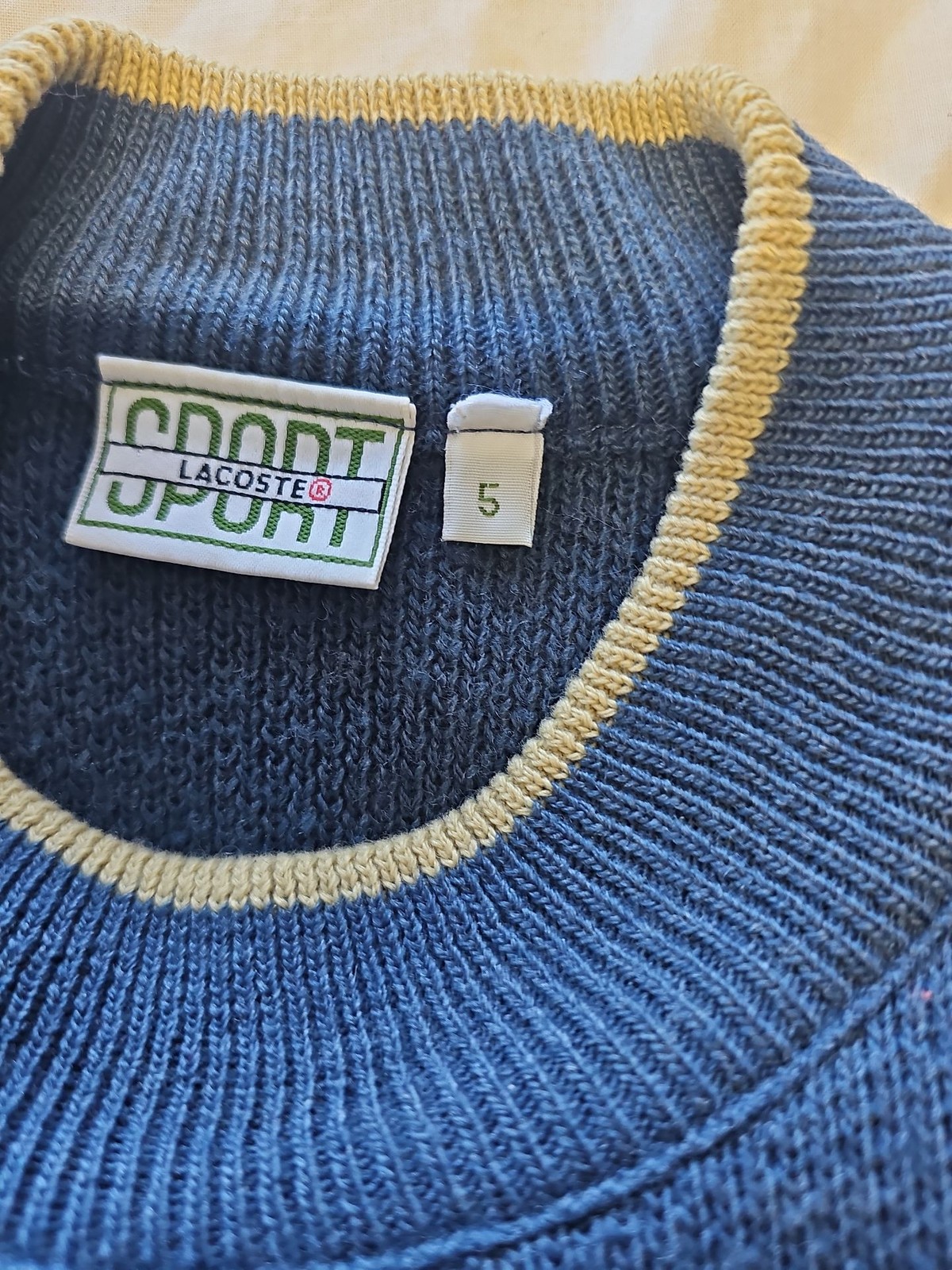Vintage Lacoste Sport Ribbed Knit Crewneck Sweater - Blue/Red Stripe D505 - Image 10